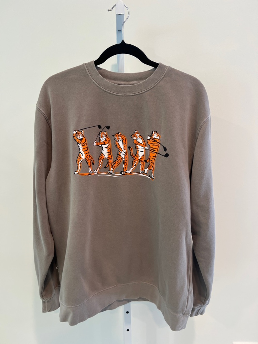 Barstool Golf Tiger Swing Crew Neck Orange Taupe Brown Sweatshirt Mens Sz Large